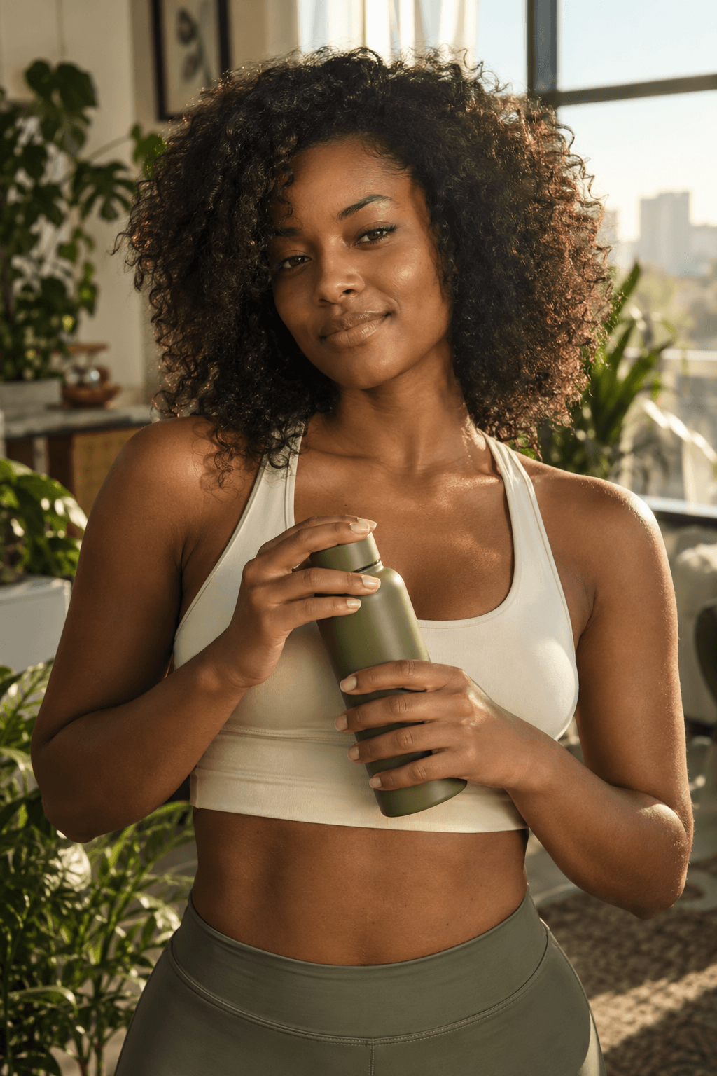 A creator presenting a skincare product in a sunlit studio